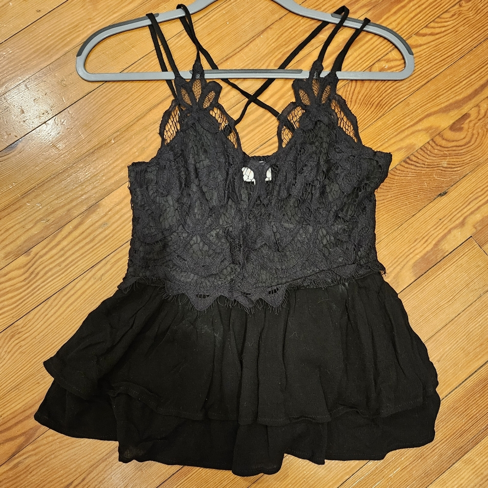 Women's Black Lace and Ruffle Cami. Size Small.